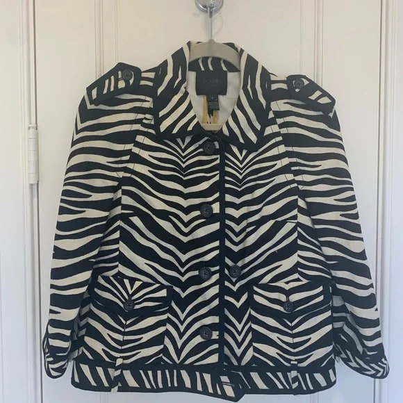 NWOT💓*SUPER CUTE* JCREW WOMEN’S ZEBRA BLAZER BUTTON COLLARED JACKET-BLACK/CREAM - Picture 5 of 9